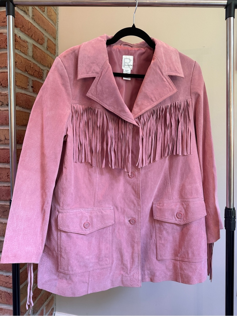 NFR Roaman's Dusty Pink Suede Fringe Vintage Jacket Genuine Leather